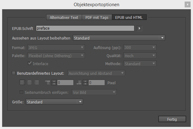 Eingabe von epub:type-Attributen in den Objektexportoptionen in Adobe InDesign